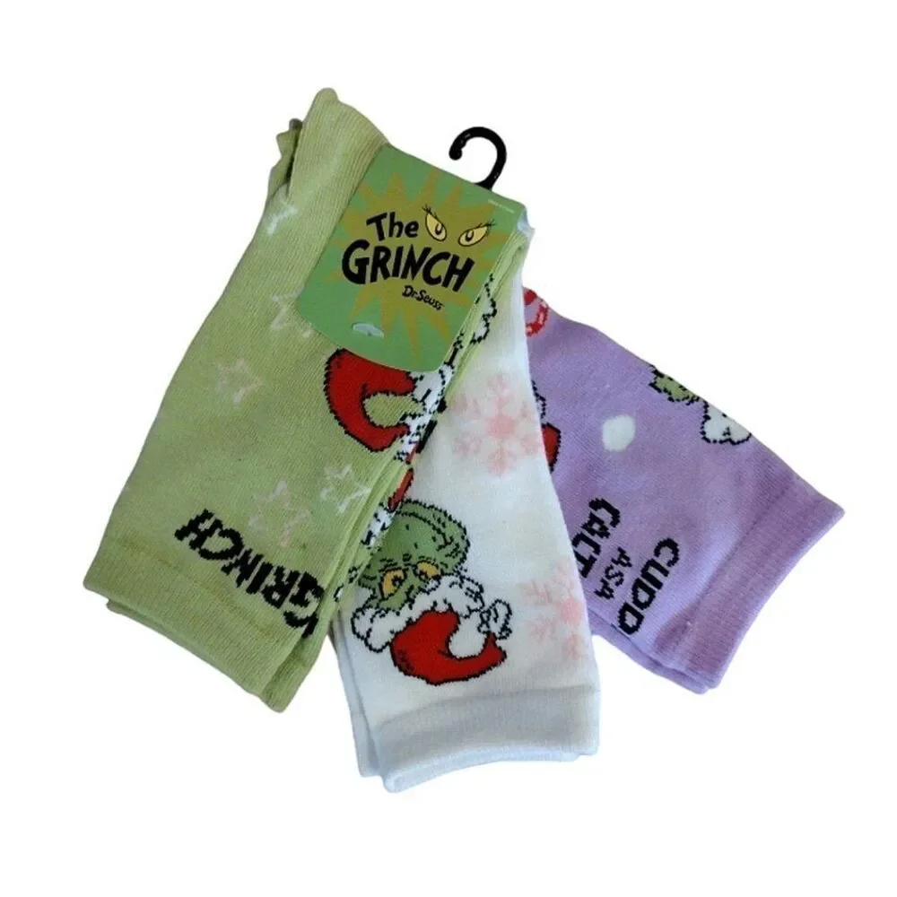 Dr Seuss's‎ The Grinch 3 Pairs Christmas Themed Crew Socks NWT